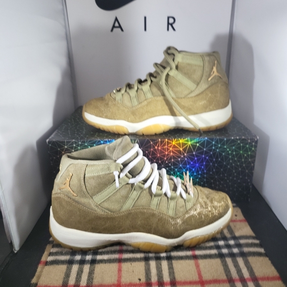 Size 9.5 - Jordan 11 Retro Olive Lux 2018 Custom (Backyard 11s). Mens Size 8Fits - Picture 6 of 12